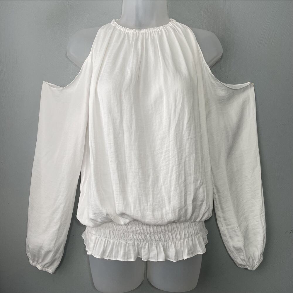 Cold Shoulder Peasant Top Size M White Boho Angel Coquette Milkmaid Ren Faire